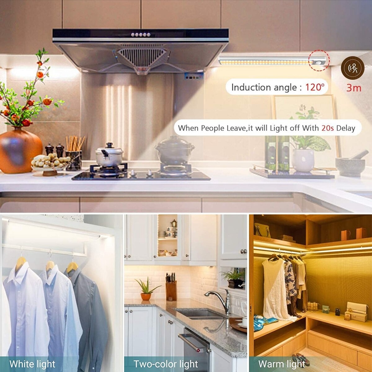 Đèn ngủ cảm ứng gắn giường, cầu thang, toilet, tủ đồ, tự động bật/tắt ánh sáng ban đêm, sạc bằng USB
