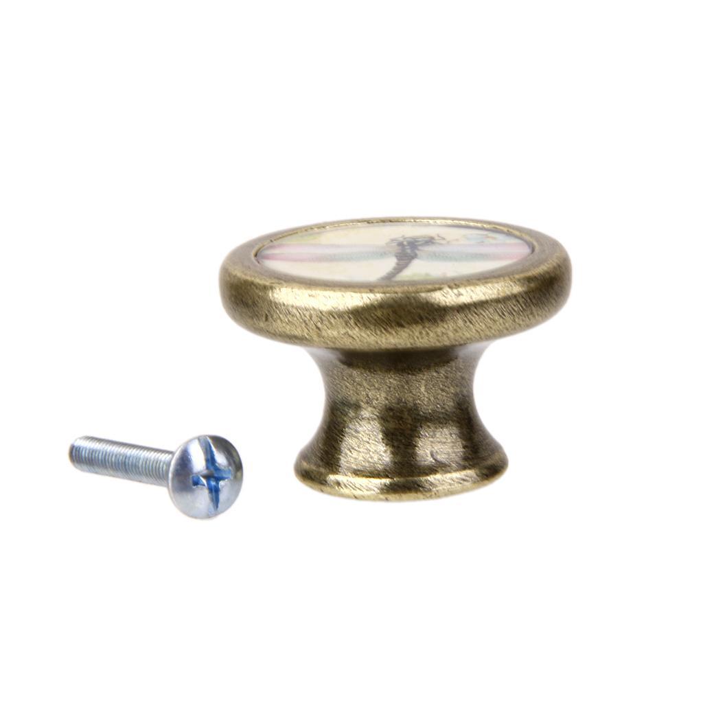 2x Retro Brass Door Knob Drawer Cabinet Cupboard Pulls Dragonfly+Butterfly