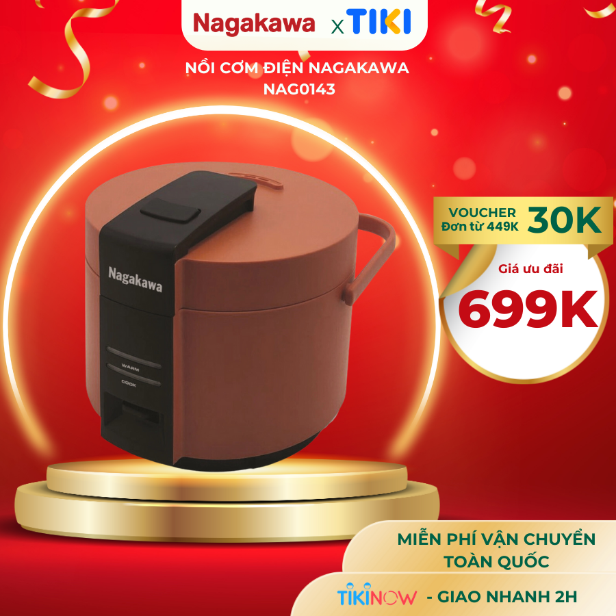 Nồi cơm điện Nagakawa NAG0143 - Dung tích 1.8L - Bảo hành 12 tháng - Hàng chính hãng