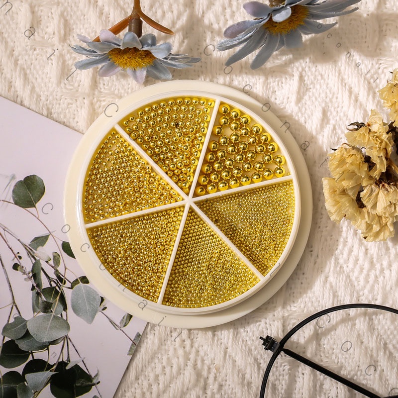 Set Bi Trang Trí Móng Kim Loại Khay Tròn 6 ngăn Mix Size