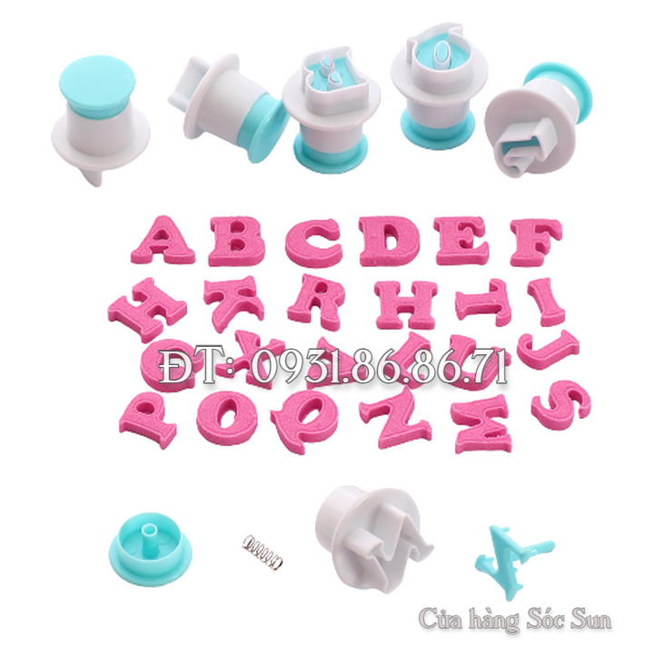 Khuôn Cookie, cutter, fondant, khuôn lò xo 26 chữ cái in hoa, chữ thường, 10 số – Mã số 1909