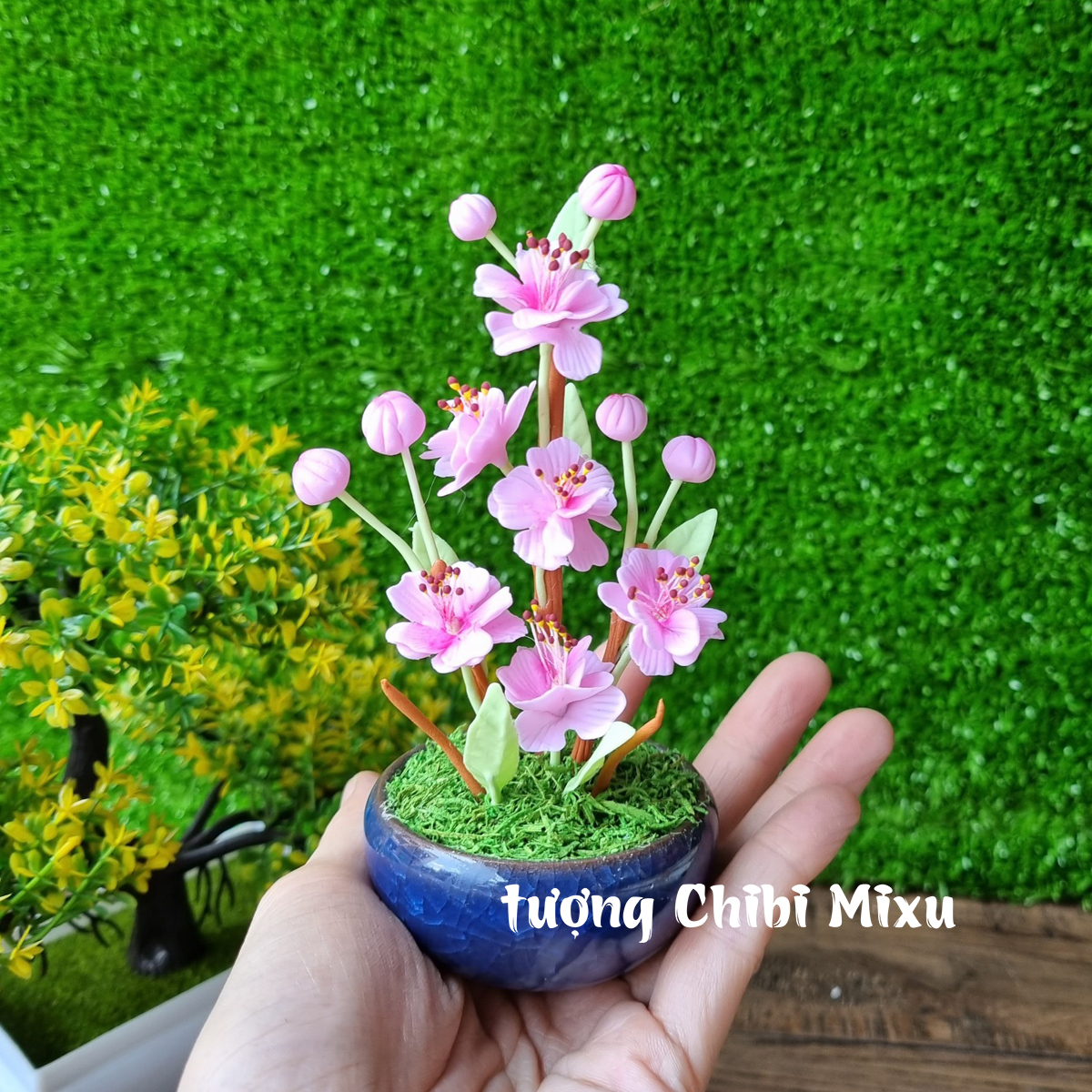 Chậu hoa Đào 10 cánh bằng đất sét Nhật