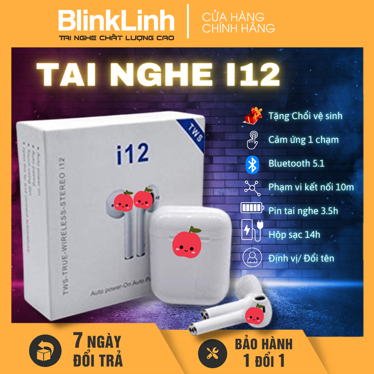 Tai Nghe i12 Bluetooth Bản Apro Quốc Tế , Pin 3 Tiếng, Bass mạnh, ĐỊnh vị, đổi tên, cảm ứng vân tay