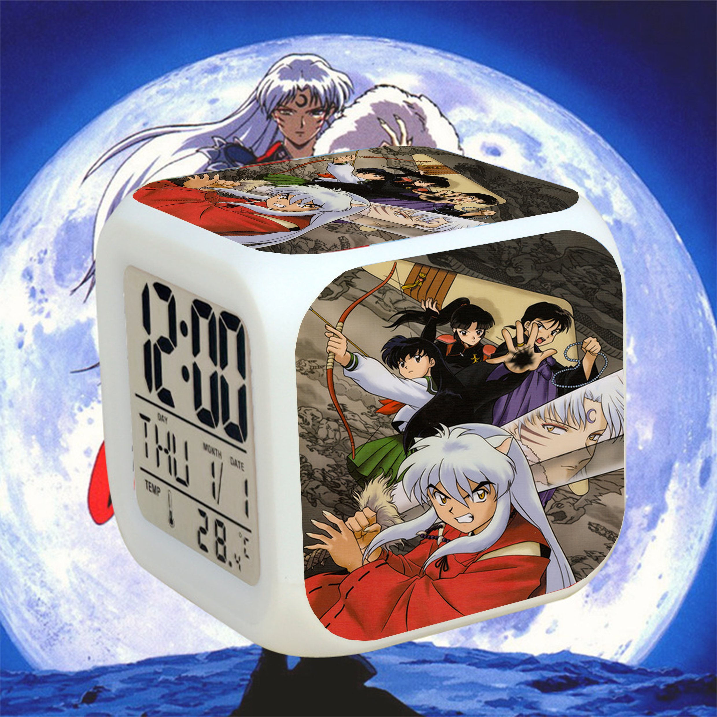 Đồng hồ báo thức để bàn in hình INUYASHA KHUYỂN DẠ XOA đèn LED đổi màu anime chibi xinh xắn