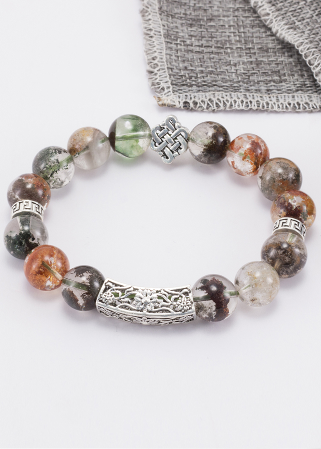 Vòng Thạch Anh Ưu Linh Đa Sắc Phối Charm Kết Đồng Tâm Bạc Ngọc Quý Gemstones