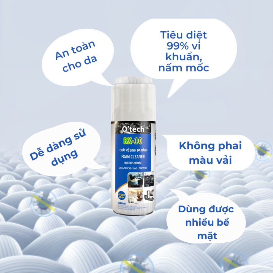 Bình Xịt Dạng Bọt Vệ Sinh Nội Thất Oto, Nội Thất Gia Đình - Chính hãng OTech 450ml