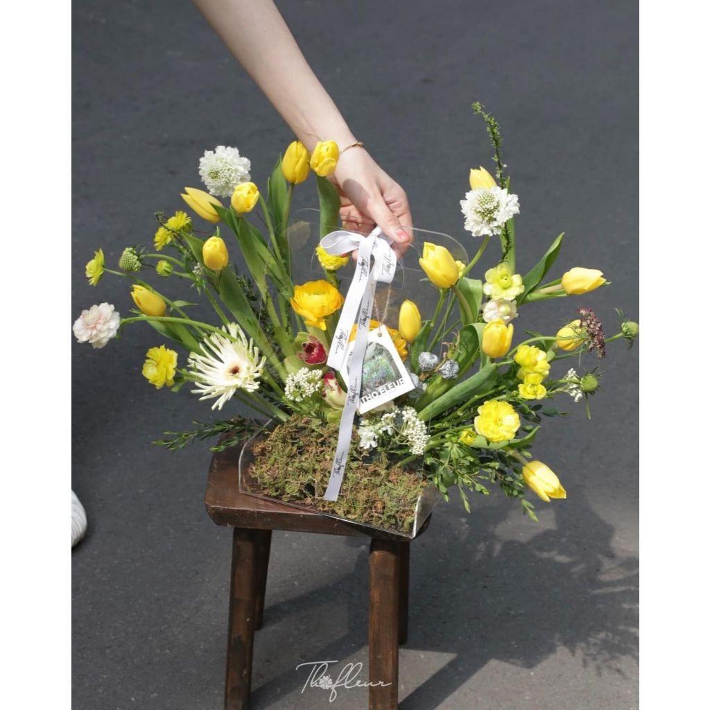 Acrylic Giỏ hoa bằng Mica - giỏ đựng quà trong suốt, giỏ trưng bày trái cây - Hộp hoa có quai