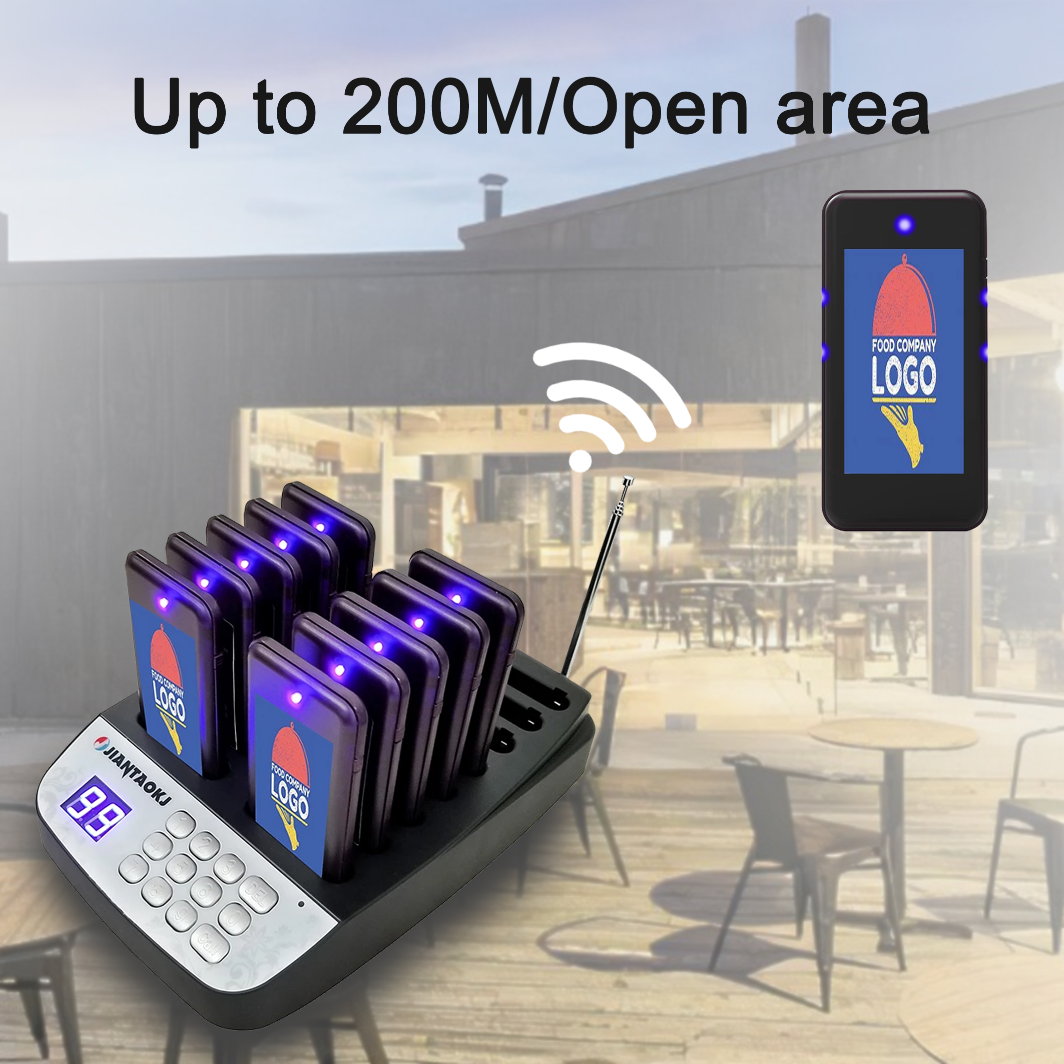 Jiantao JT-916 với 16 máy thu không dây gọi Bell Pager System Buzzer cho Hookah Coffee Bar Canteen