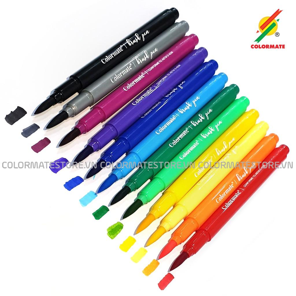 Bút cọ màu nước Colormate Brush Pen, màu nước dạng bút dễ dàng sử dụng bộ 12 bút màu - COLORMATE