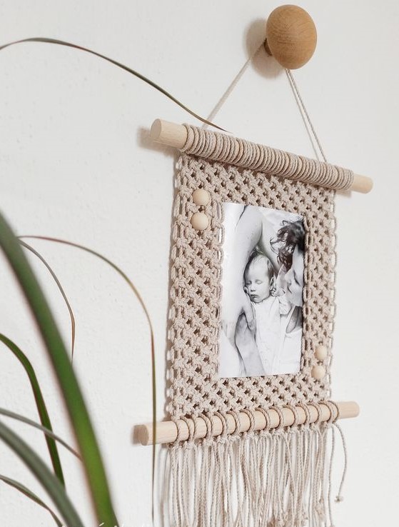 khung ảnh trang trí treo tường dây tết macrame 