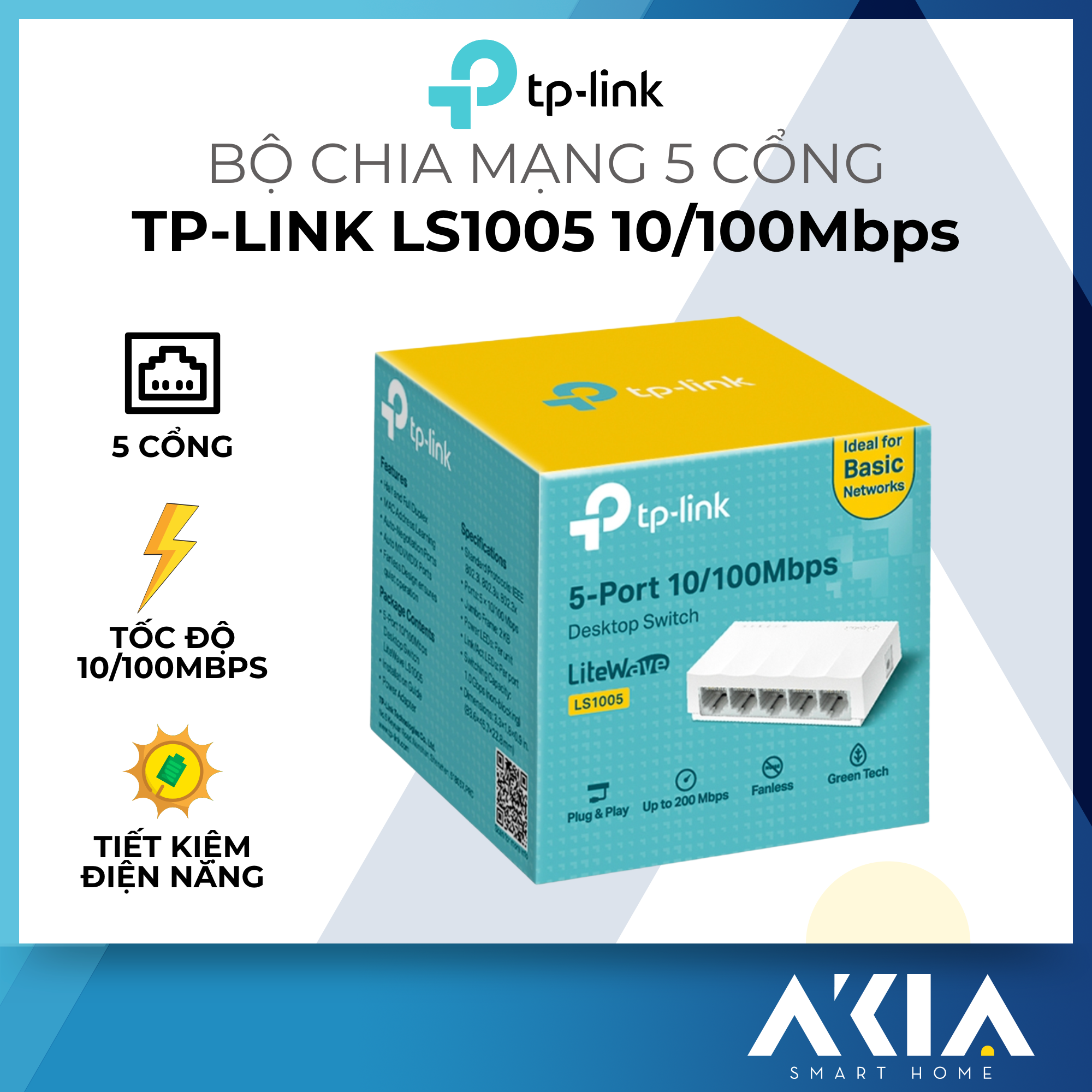 TP-Link LS1005 - Bộ Chia Mạng Switch Để Bàn 5 cổng 10/100Mbps - Hàng Chính Hãng