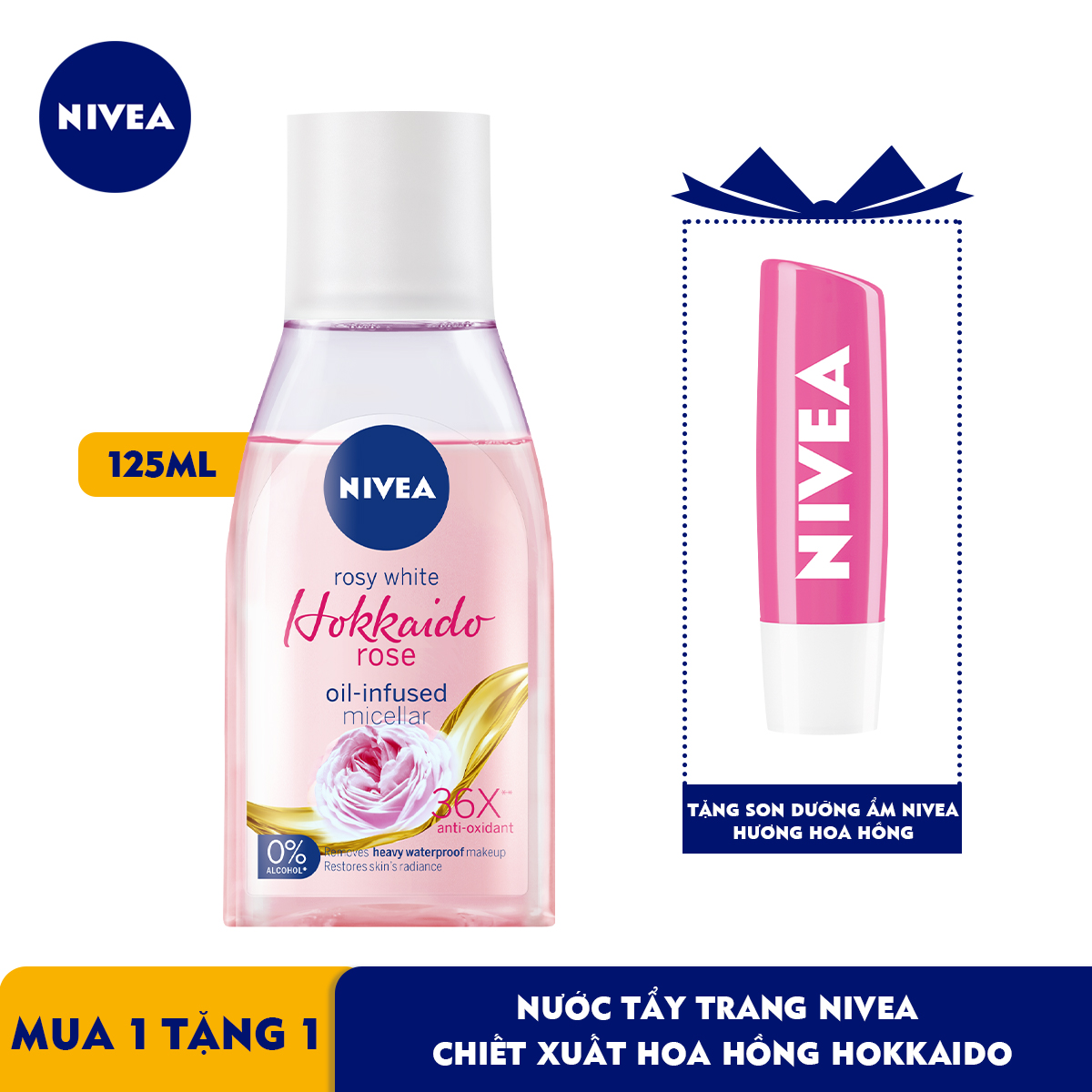 [Tặng Son Dưỡng Ẩm Hương hoa Hồng -85066 ] Nước Tẩy Trang Nivea Chiết Xuất Hoa Hồng Hokkaido (125ml) - 84998