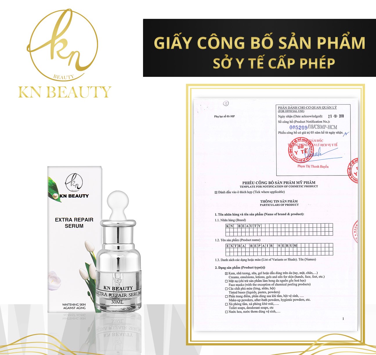 Bộ 2 sản phẩm Trắng Da Ngừa Nám KN Beauty chuyên sâu: Kem dưỡng 25g + Serum 30ml (Quà Tặng Mặt Nạ)