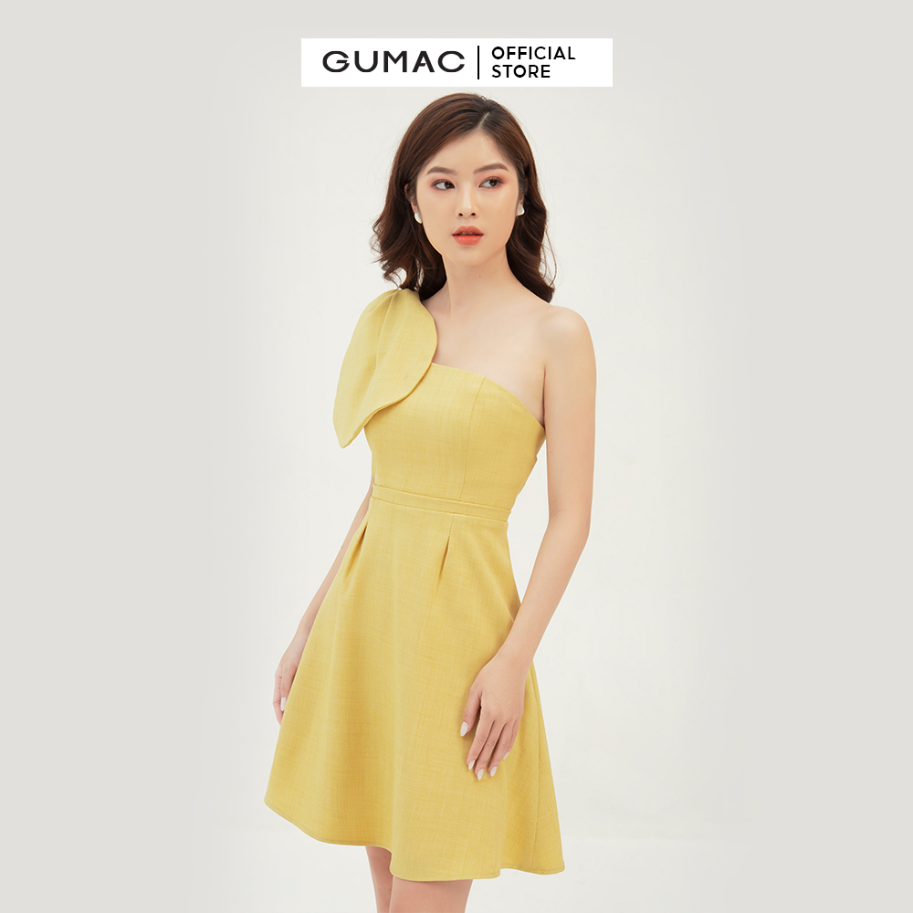 Đầm nữ dáng xòe thiết kế cúp ngực nơ vai GUMAC DB374