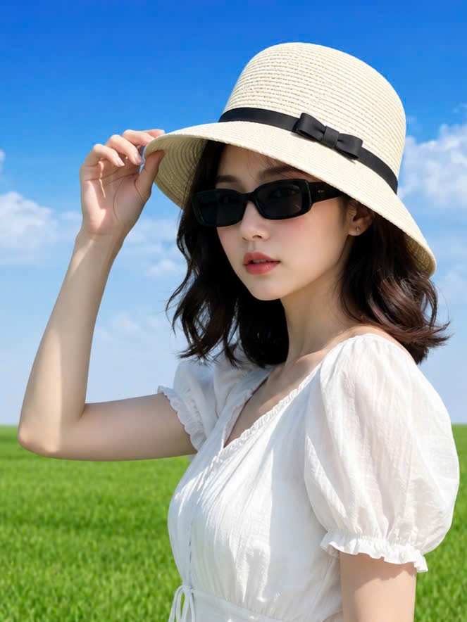 Mũ Cói Tiểu Thư Nơ Đen Duyên Dáng BellaWide Hat, Nón Vành Rộng Đi Biển Thời Trang Hàn Quốc dona130626