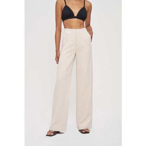 Quần dài nữ, màu kem nhạt, thiết kế khoá kéo, form đứng, ống suông dài tôn dáng, là min - CREAM PLEATED TROUSERS
