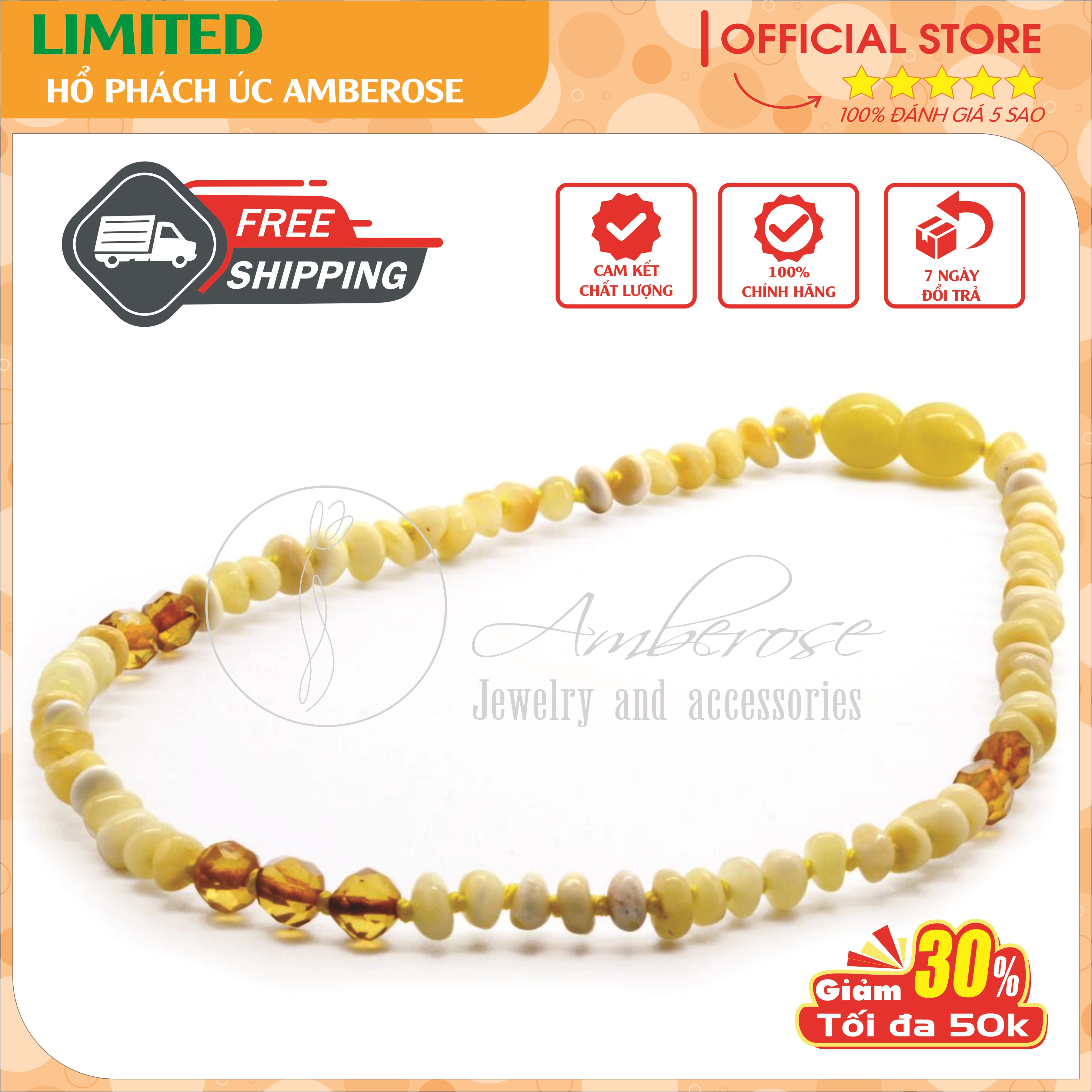 Bộ Vòng Hổ Phách Amber Úc Cho Bé 0 - 10 tuổi SABLMT8