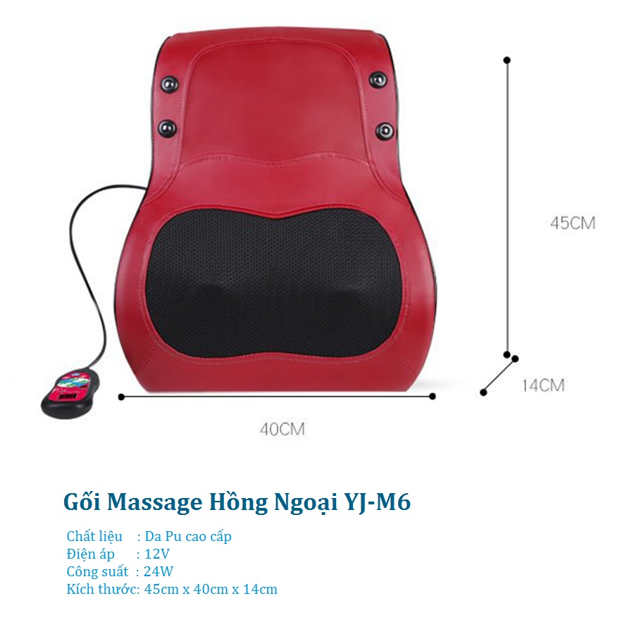 Gối Massage model YJ-M6 , Massage Cổ Vai, Gáy Hồng Ngoại Bản Nâng Cấp 20 bi Đảo Chiều, Gối Mát Xa Hồng Ngoại cao cấp, bản điều khiển cầm tay - Sử dụng tại nhà, văn phòng hoặc trên ô tô - Máy Massage Toàn Thân