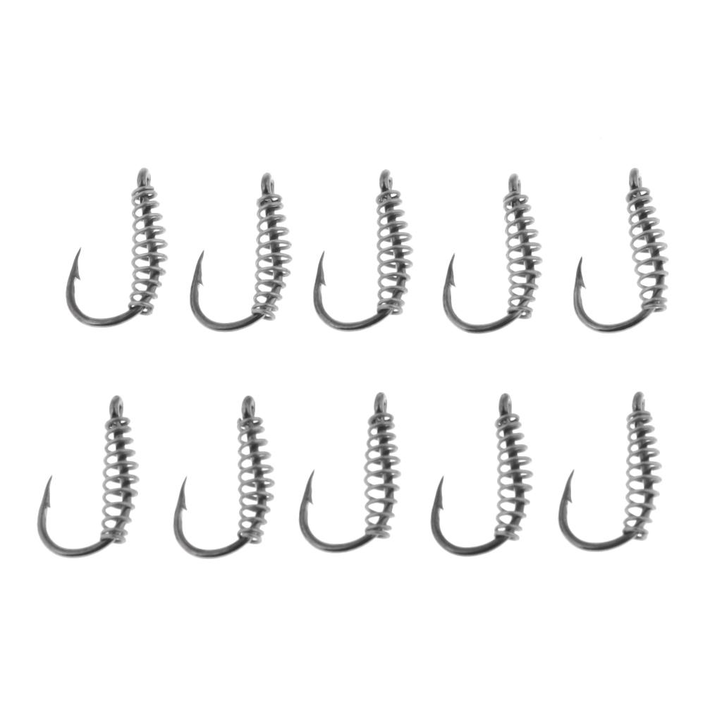 10pcs Stainless Steel Fishing Hooks with Spring Barbed Swivel Carp Jig Fishhook for Pulling Baits