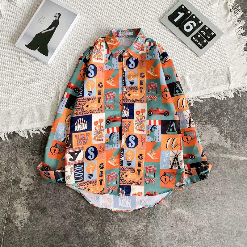 Áo Sơ Mi Tay Dài In Họa Tiết Hoạt Hình Phong Cách Thời Trang Đường Phố Hàn Quốc Size M-3Xl