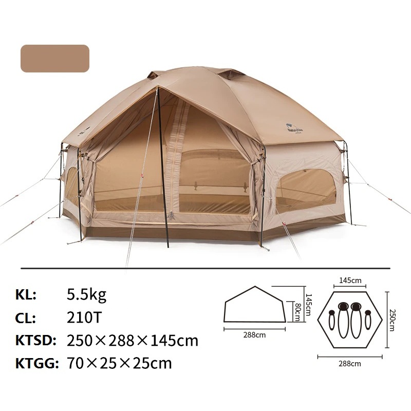 Lều glamping, Lều cắm trại lục giác 3-4 người Naturehike MG NH21ZP001