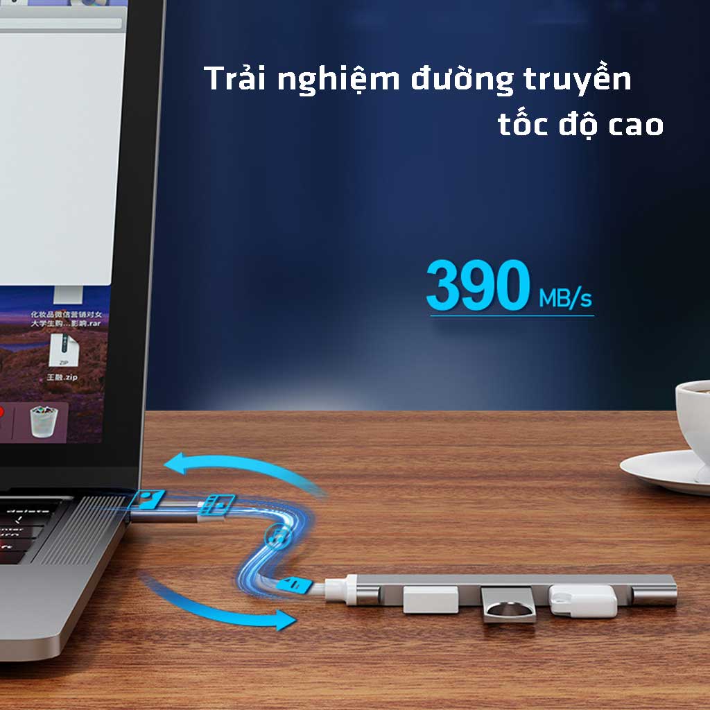 Hình ảnh Bộ chuyển đổi TYPE-C sang USB 3.0, cáp chuyển đổi Type-c sang 4 cổng USB tốc độ cao - Hàng chính hãng