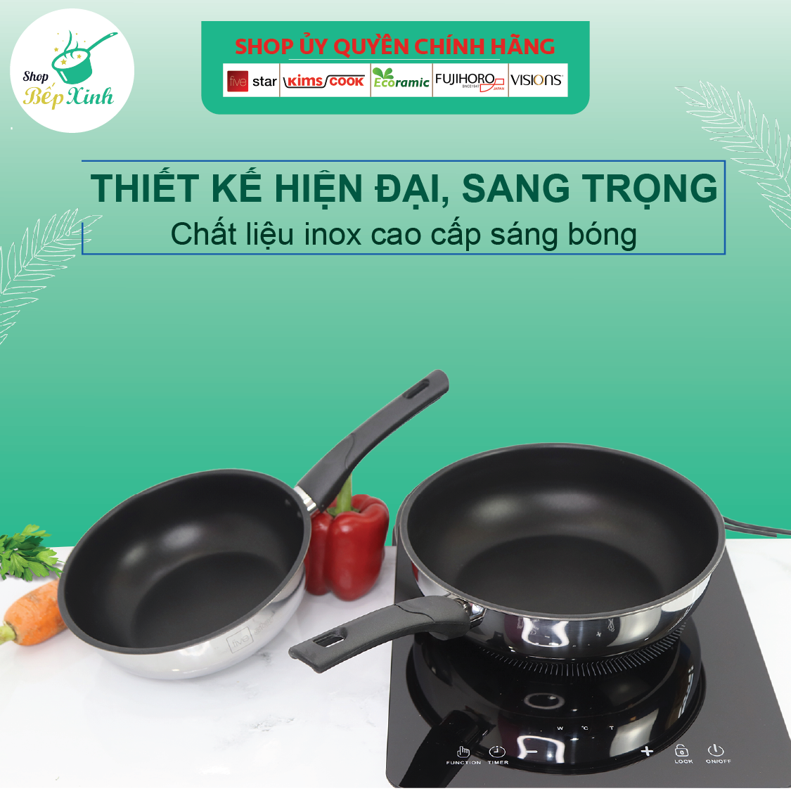 Chảo Chống Dính Bếp Từ Sâu Lòng Fivestar 3 Đáy Cao Cấp 22cm | 24cm | 26cm | 28cm , tặng 1 sạn dừa