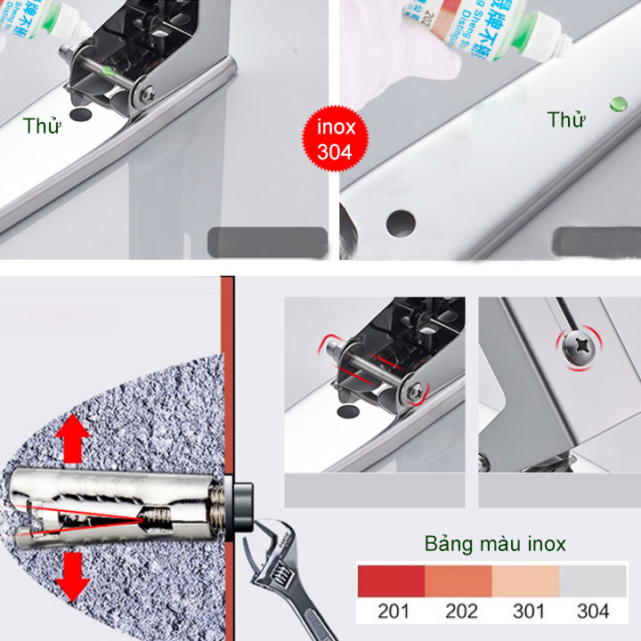 Giá để lò vi sóng loại treo tường bằng inox 304, có móc treo, có thể gấp gọn