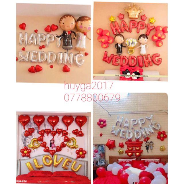 Set bóng trang trí ngày cưới, happy wedding có 7 mẫu