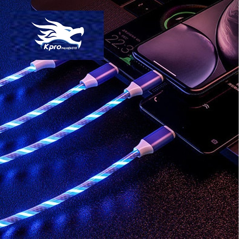 Dây sạc, cáp sạc đèn led chuyển động 3 đầu sạc sửa dụng trên ô tô, xe hơi - Hàng Kpro chất lượng cao