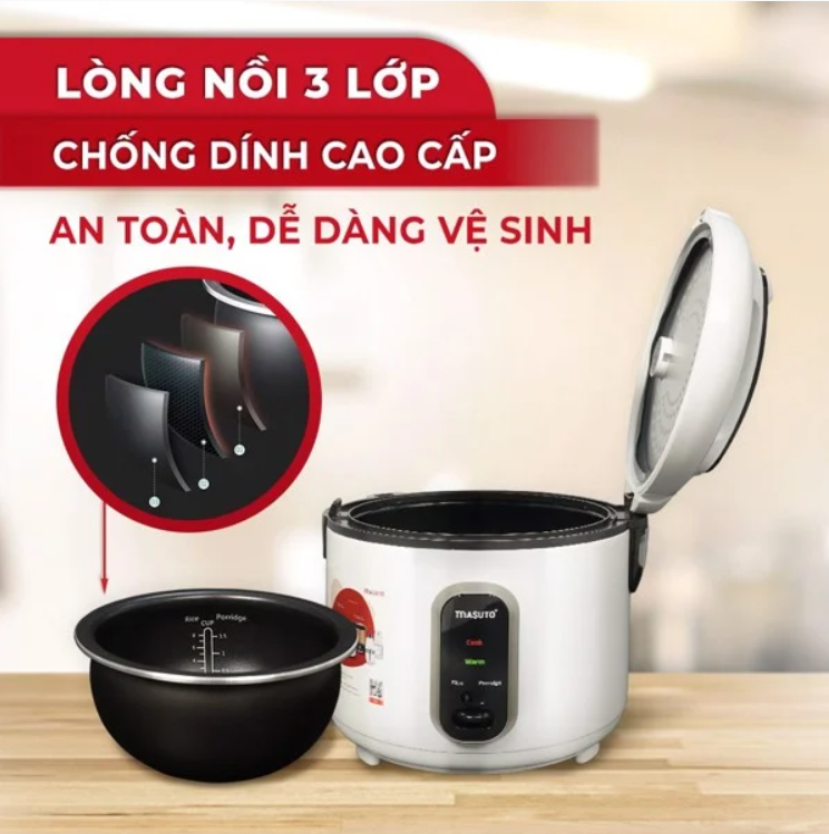 Nồi Cơm Điện Lòng Niêu 3D MASUTO Công Nghệ Nhật Bản 1,8 Lít 650W - Hàng Chính Hãng