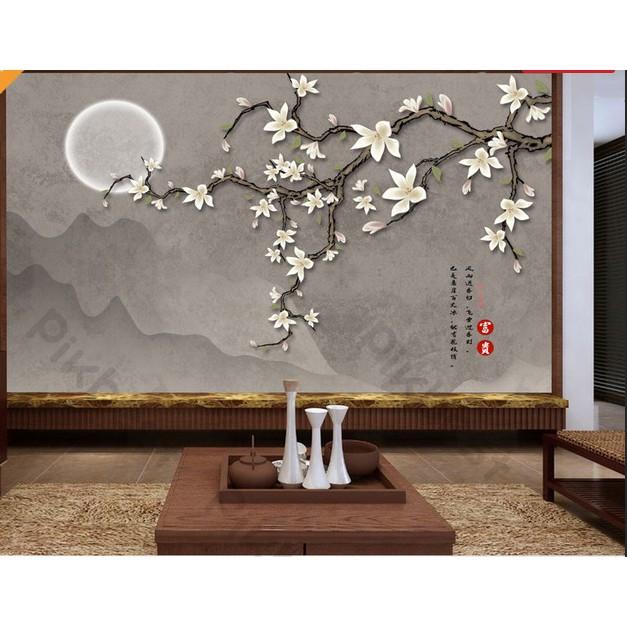 Hoa mộc lan dưới ánh trăng, Tranh 3d dán tường hiện đại trang trí phòng khách phòng ngủ MS1265281