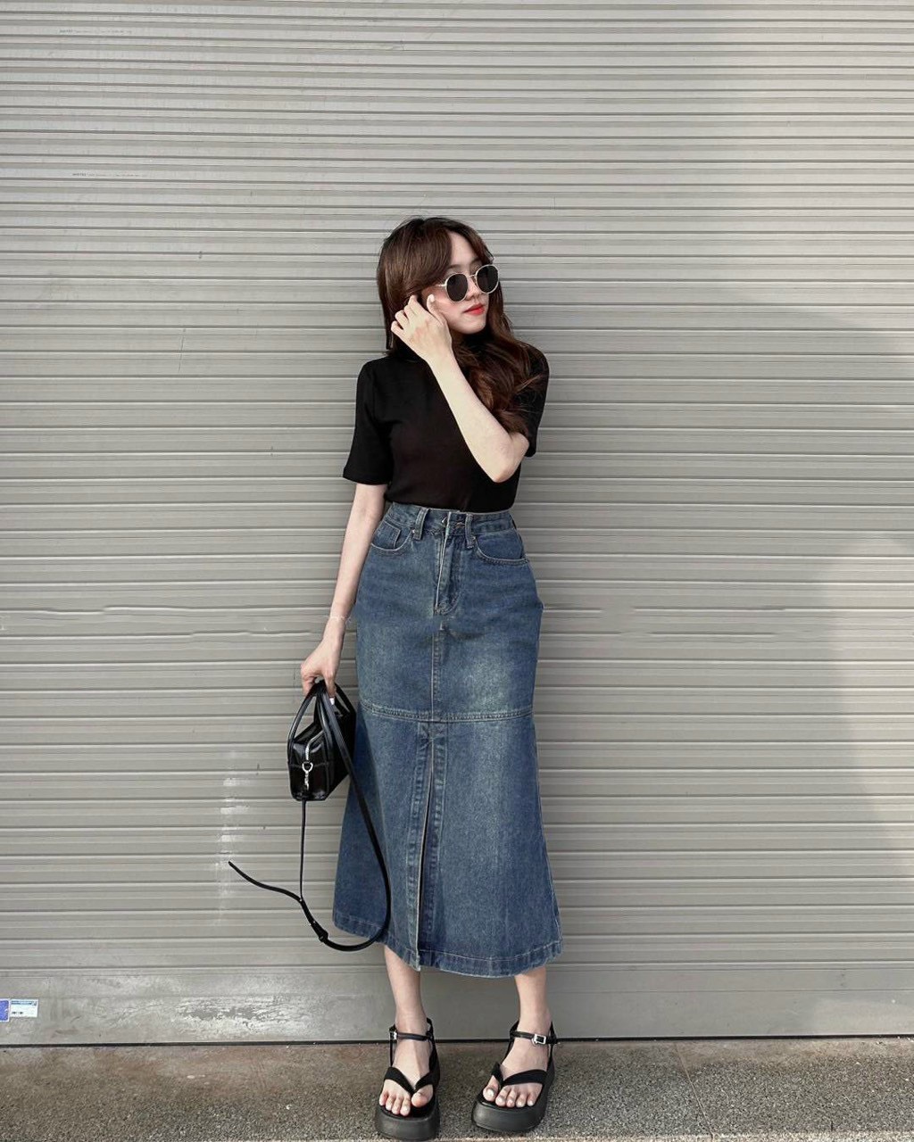 Chân váy jean đuôi cá nhẹ xẻ trước ulzzang