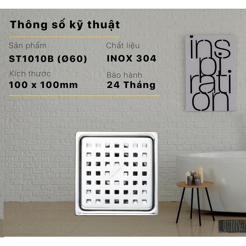 ST1010B - Phễu thu, phễu thoát sàn inox 304, phi 60, 100x100mm