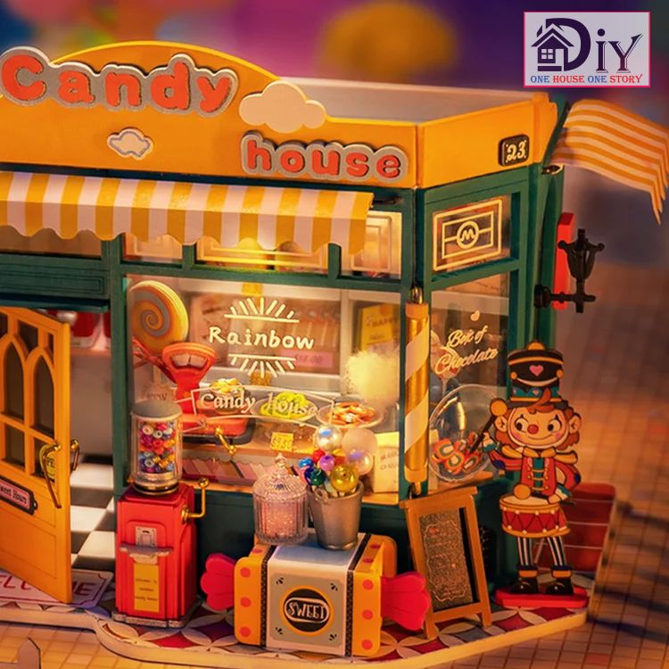 Nhà búp bê Robotime Rolife|Rainbow Candy House DIY DG158 tự lắp ráp bằng gỗ - Quà tặng giáng sinh