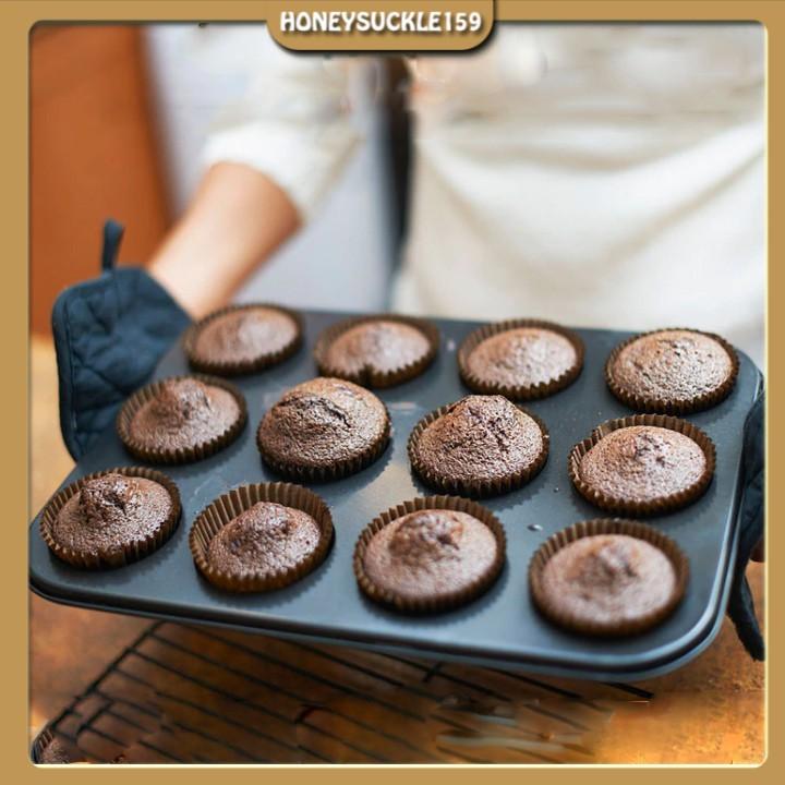 Khuôn Nướng Làm Bánh Muffun Cupcake Chống Dính Loại 12 ô To