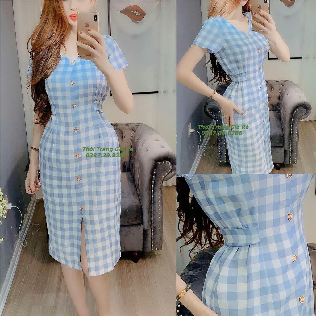 ĐẦM CARO THẮT NƠ EO XINH XẮN