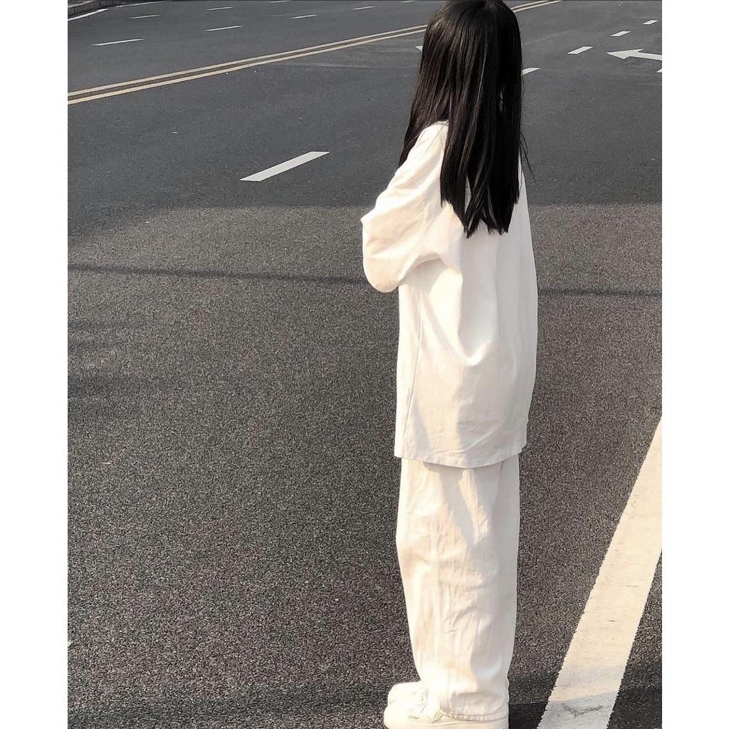 Set kaki trắng Aa nữ  Nana's House - FREESHIP  Bộ áo phông cộc tay oversize kèm quần dài suông trơn HOT
