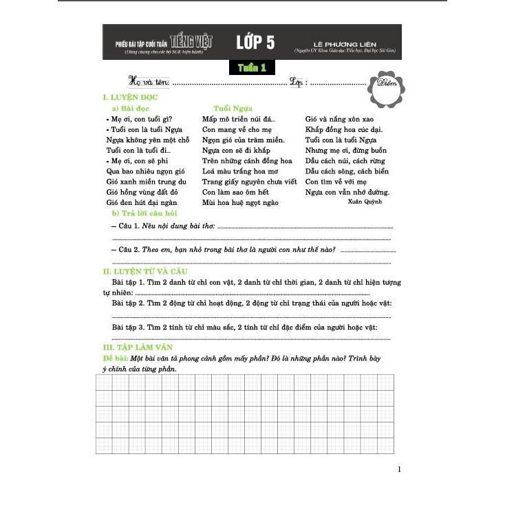 Sách - Phiếu Bài Tập Cuối Tuần Tiếng Việt Lớp 5 - Dùng Chung Cho Các Bộ SGK Hiện Hành - Hồng Ân