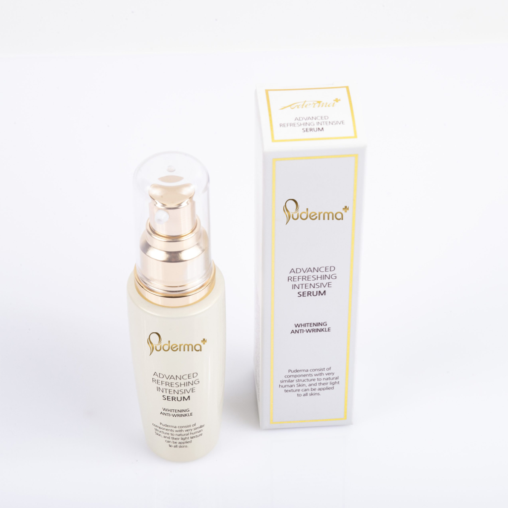 Tinh chất (Serum) dưỡng da Puderma Advanced Refreshing Intensive Serum 60ml: cung cấp vitamin và khoáng chất có lợi cho da. Hỗ trợ tái tạo những tế bào mới, cung cấp đủ độ ẩm và dưỡng chất cần thiết cho làn da.