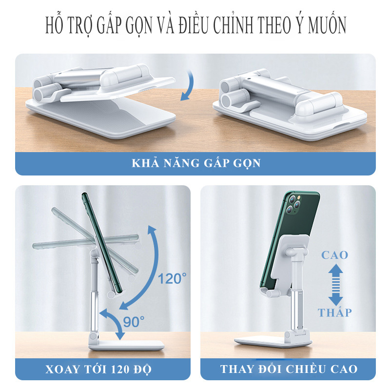 Giá Đỡ Điện Thoại Cao Cấp RIBI - Xoay 120 độ - Tăng Giảm Chiều Cao - Có Thể Gấp Gọn - Hàng Chính Hãng