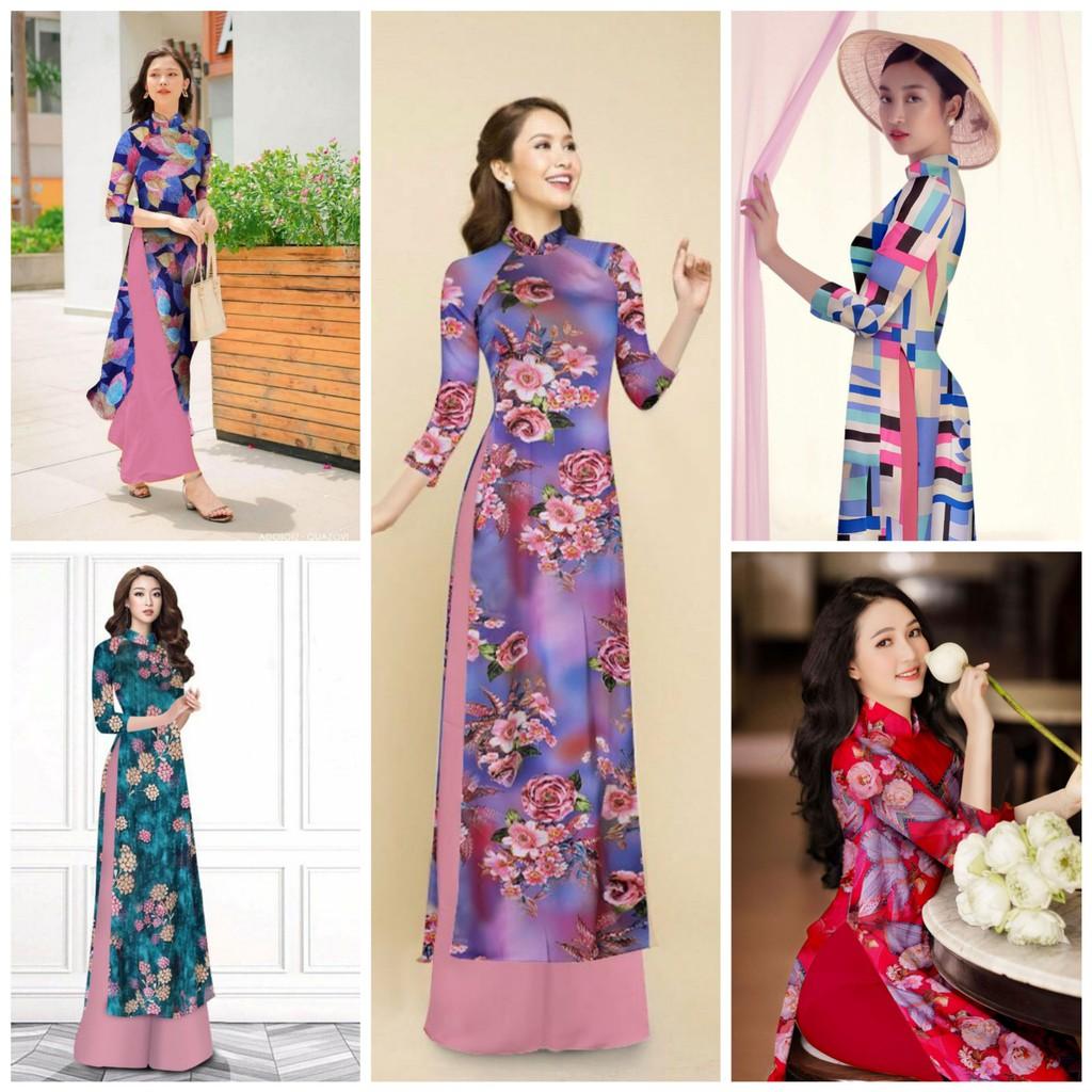 GIÁ XƯỞNG - Áo dài truyền thống lụa nhũ in 3D BỘ