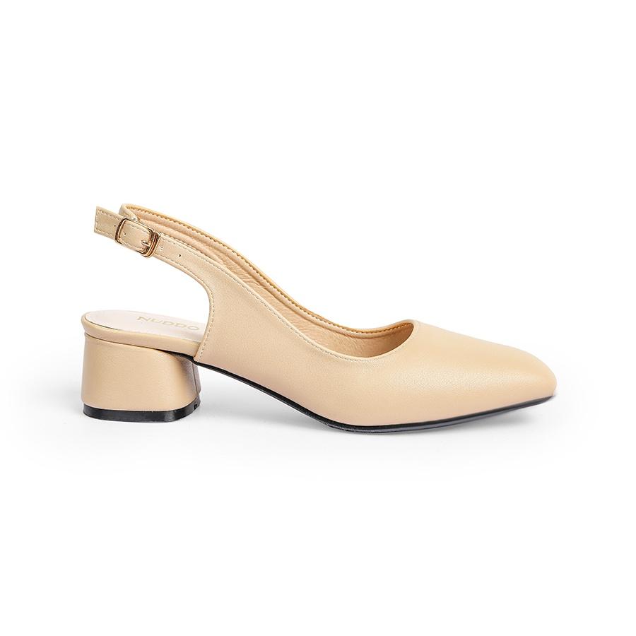 Giày Slingback cao gót nữ công sở NUDDO mũi vuông gót trụ vuông 3 phân da lì mềm mại_NUS706