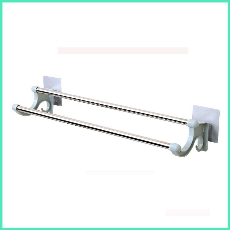 Kệ vắt khăn 2 thanh inox Dính tường siêu chắc-kệ treo khăn 2 tầng tiện lợi hút chân không