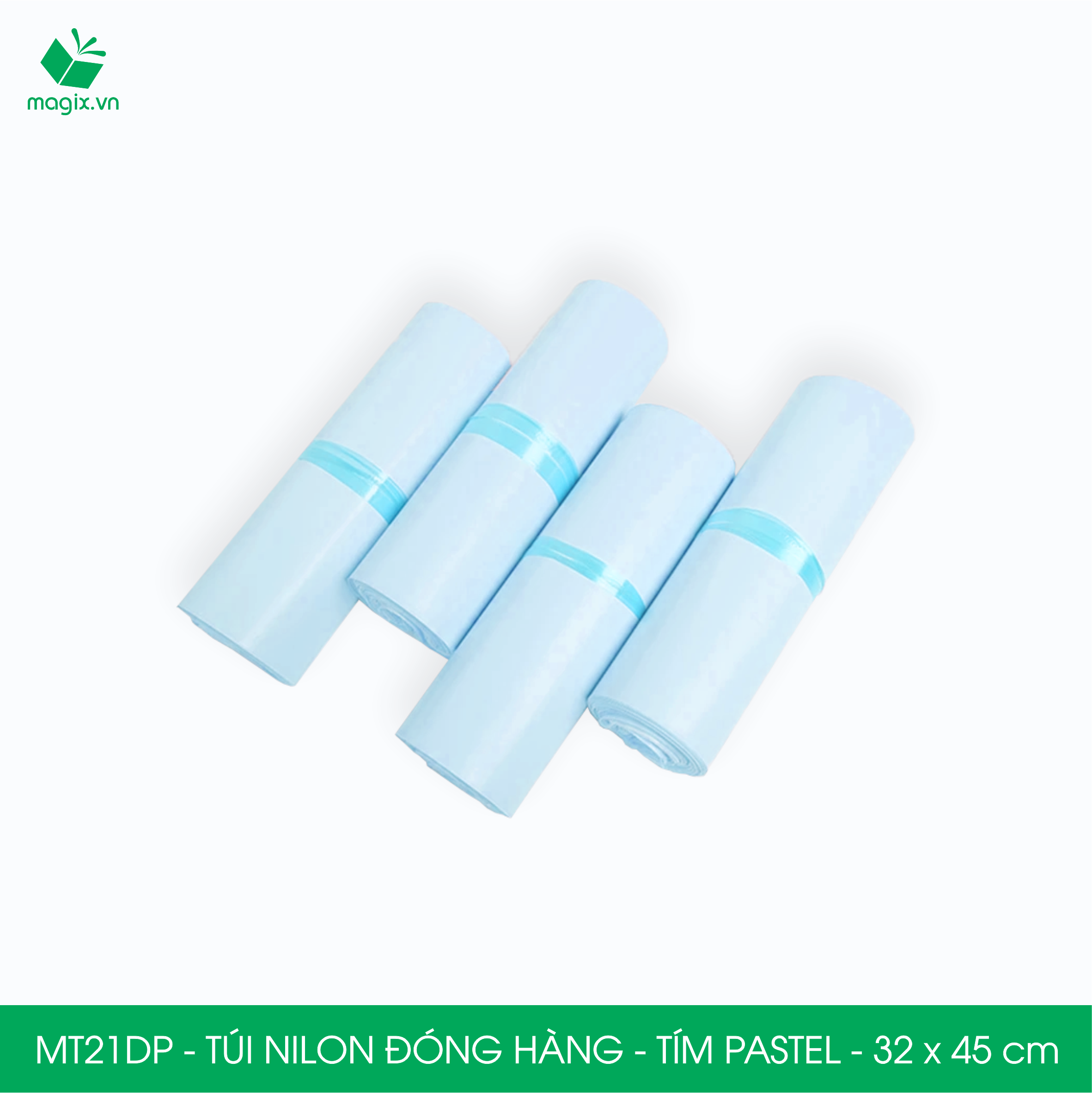 MT21DP - 32x45 cm - Túi nilon gói hàng - 100 túi niêm phong đóng hàng màu xanh pastel