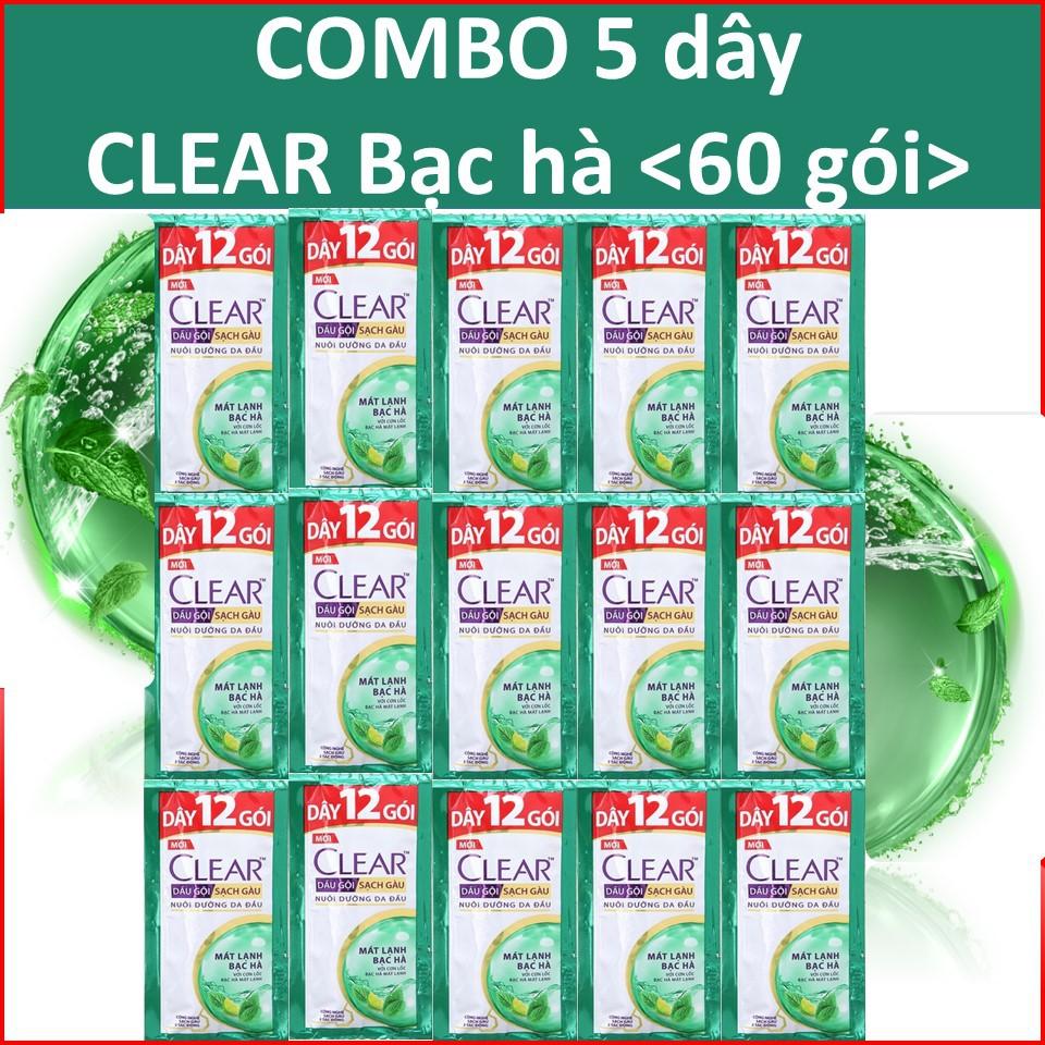 COMBO 5 dây Dầu gội Clear Bạc hà Dây 10 Gói X5