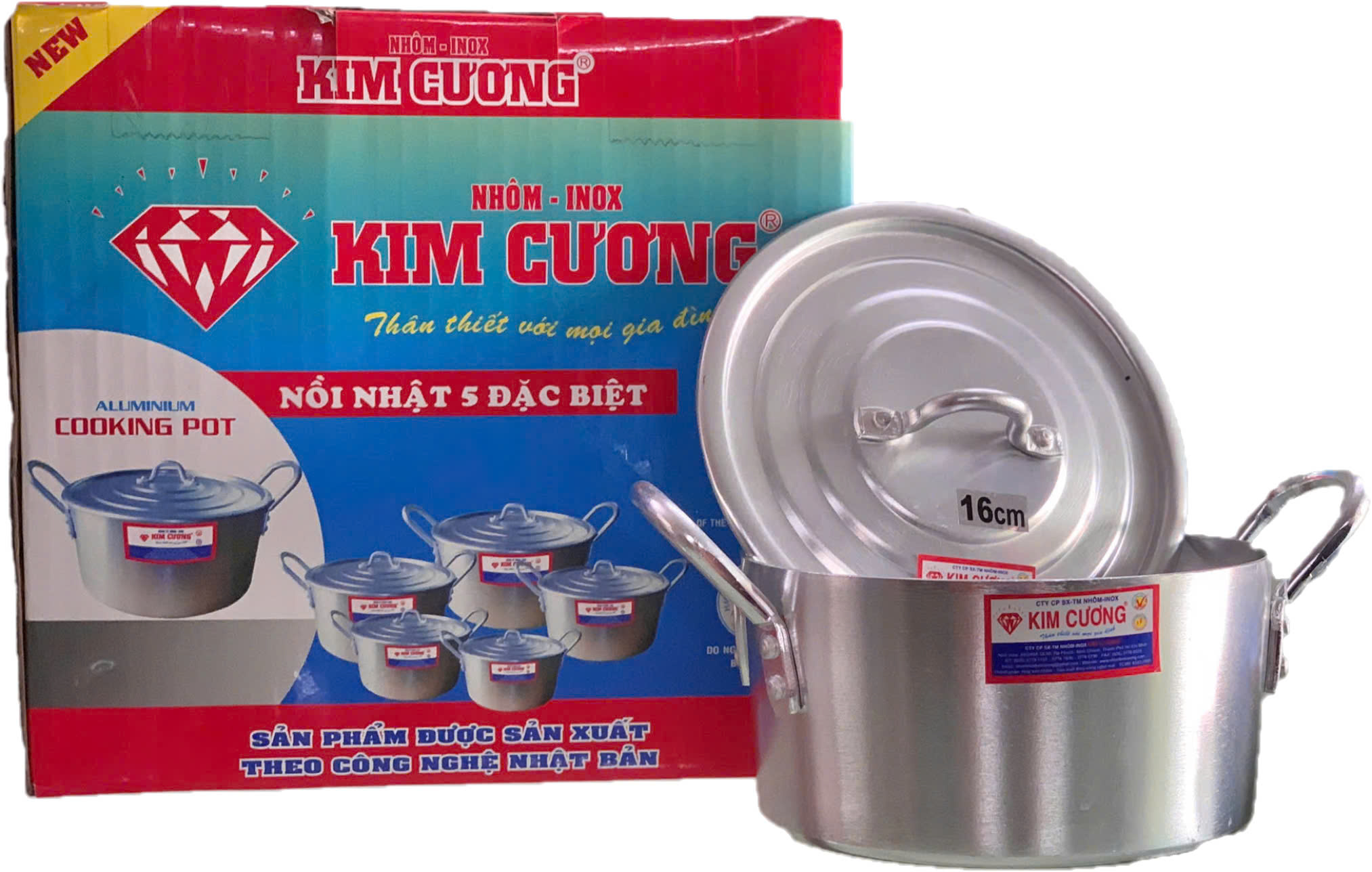 Bộ nồi Kim Cương ( ĐB ), (16, 18, 20, 22, 24cm) NN5DB,  bộ nồi gồm 5 cái size 16cm, 18cm, 20cm, 22cm, 24cm