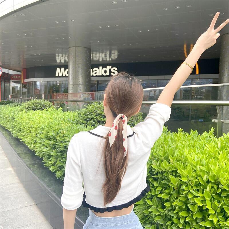 Cột tóc voan phối tim nơ thắt nút dây rũ vừa mềm mại tiểu thư Tatitava