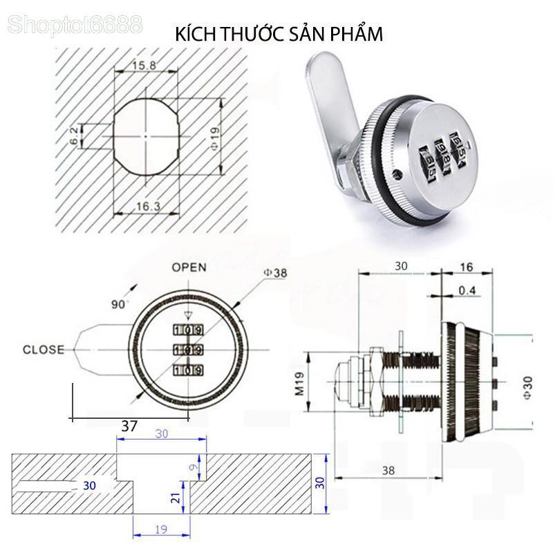 Khóa số dùng cho ngăn kéo bàn, tủ loại dài 30mm với 3 mã số có thể thay đổi được, bằng hợp kim