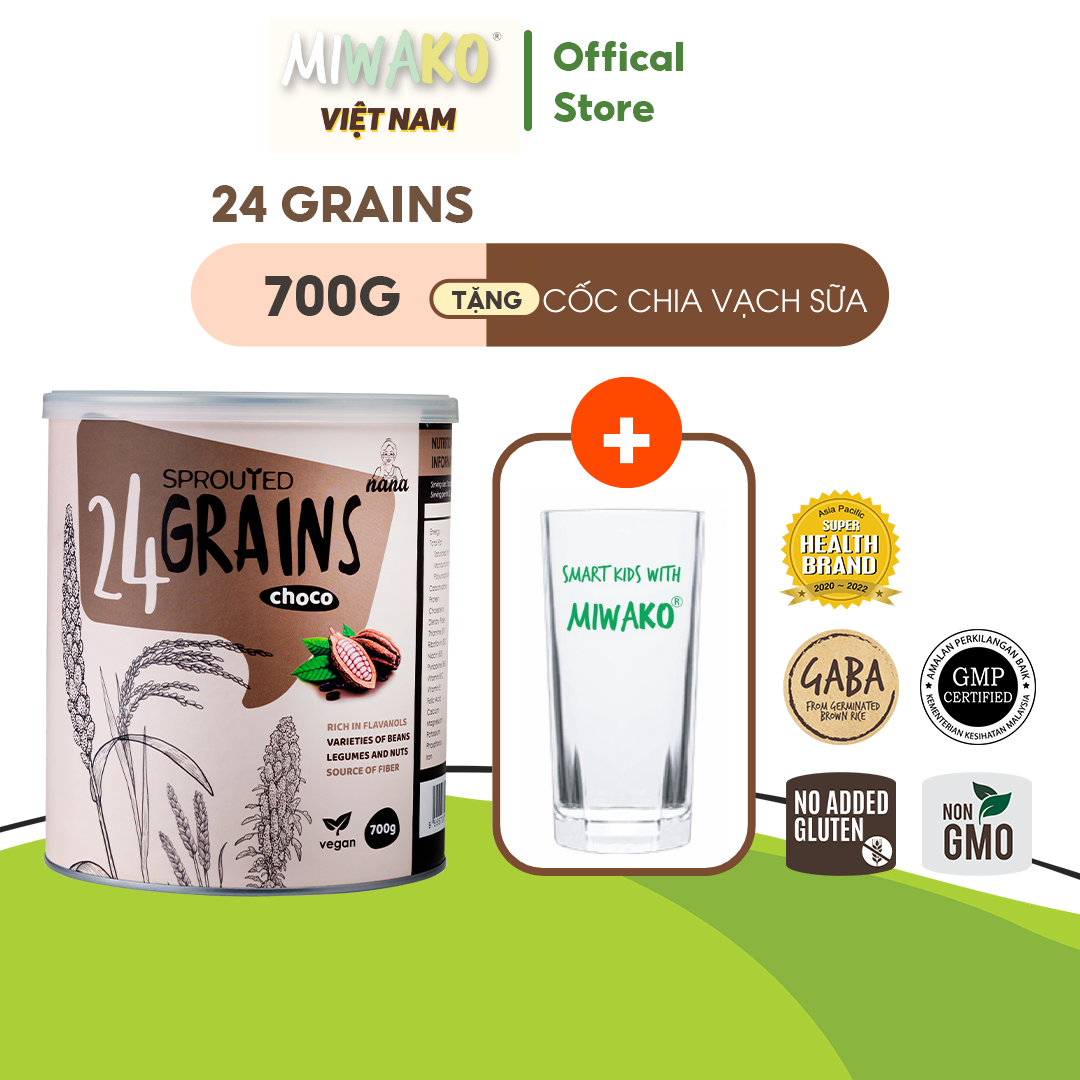 Sữa Hạt Cho Người Lớn Tuổi 24Grains Vị Cacao Hộp 700g, Sữa Hữu Cơ Không Đường Bổ Sung Dinh Dưỡng & Tốt Cho Tim Mạch Tặng Kèm Quà - miwako